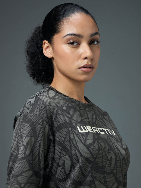Women Jacquard Boxy Fit Round Neck T-shirt with DOUBLE COOL