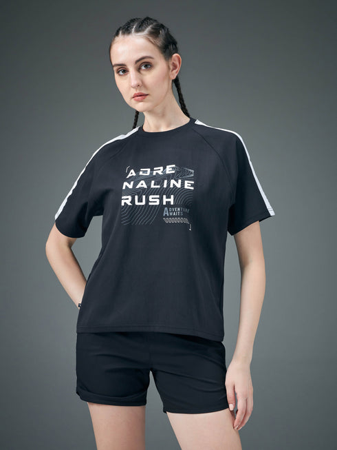 Women Printed Relaxed Fit Round Neck T-shirt with ELASTOPLUS
