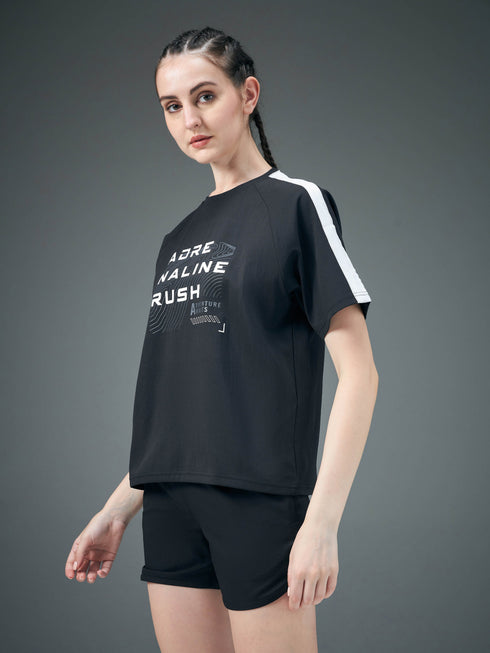 Women Printed Relaxed Fit Round Neck T-shirt with ELASTOPLUS