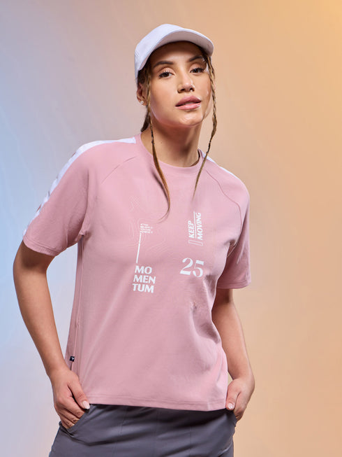 Women Printed Relaxed Fit Round Neck T-shirt with ELASTOPLUS