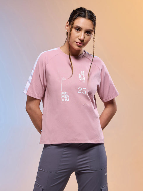 Women Printed Relaxed Fit Round Neck T-shirt with ELASTOPLUS