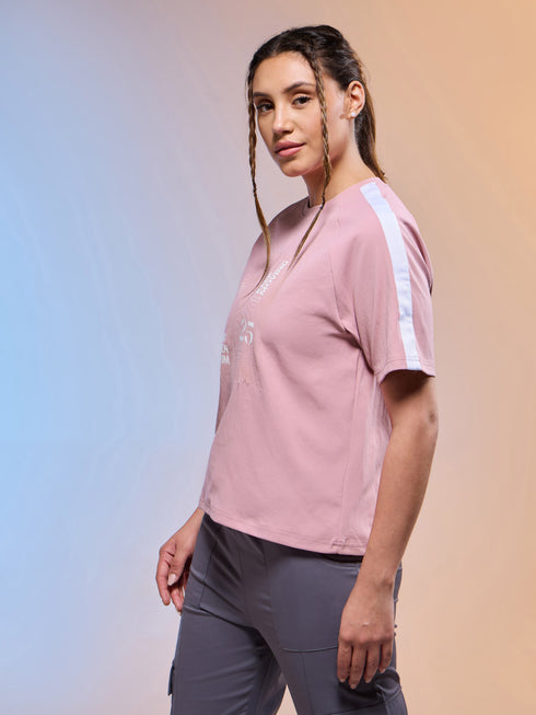 Women Printed Relaxed Fit Round Neck T-shirt with ELASTOPLUS