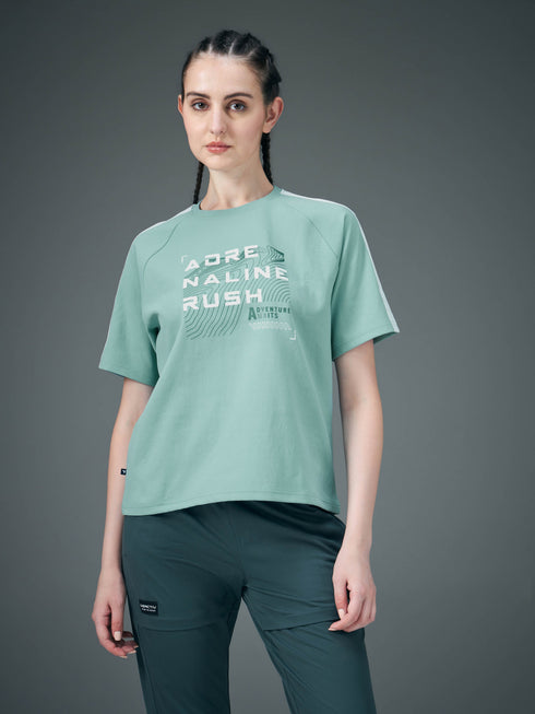 Women Printed Relaxed Fit Round Neck T-shirt with ELASTOPLUS
