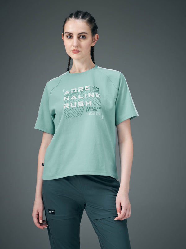 Women Printed Relaxed Fit Round Neck T-shirt with ELASTOPLUS