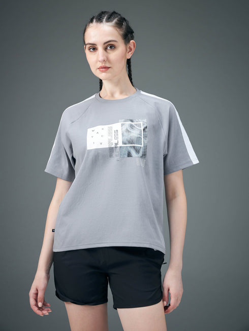 Women Printed Relaxed Fit Round Neck T-shirt with ELASTOPLUS