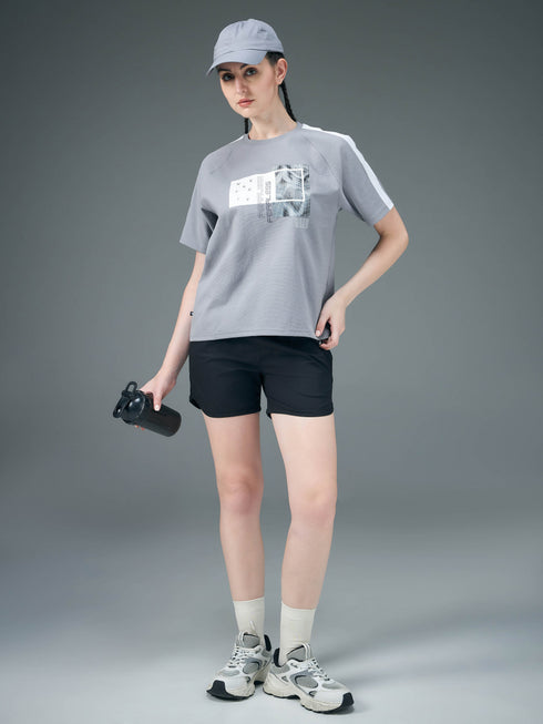 Women Printed Relaxed Fit Round Neck T-shirt with ELASTOPLUS