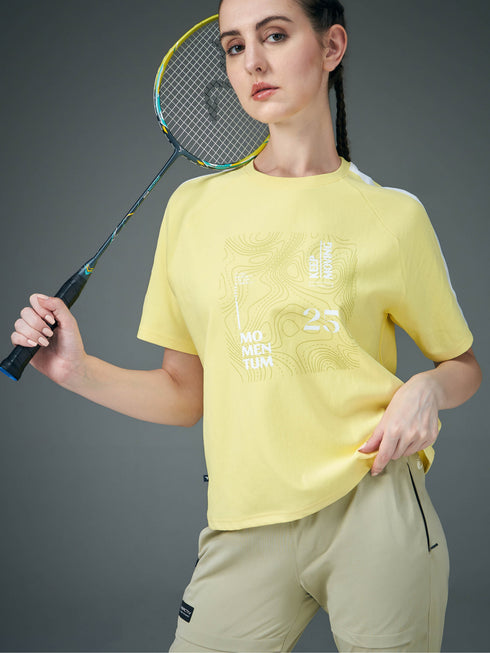 Women Printed Relaxed Fit Round Neck T-shirt with ELASTOPLUS