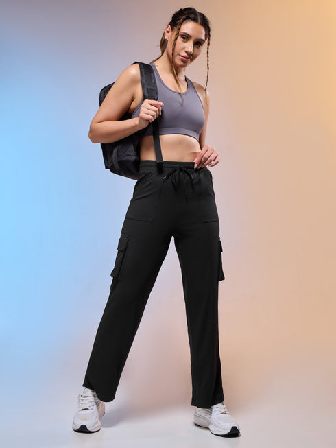 Women Solid Straight Fit Cargo Trackpants with TECHNOCOOL+