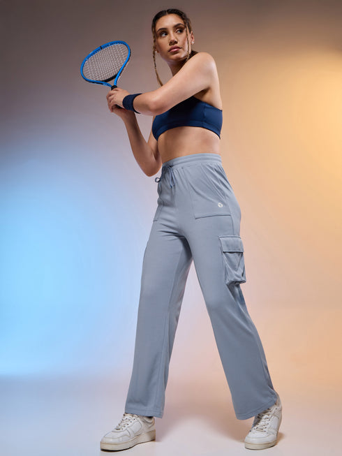 Women Solid Straight Fit Cargo Trackpants with TECHNOCOOL+
