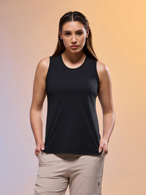 Women Solid Slim Fit Round Neck Tank Top with COTFLEX