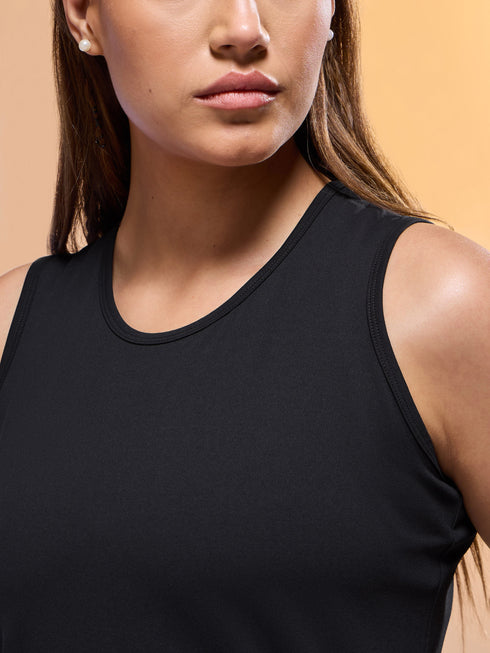 Women Solid Slim Fit Round Neck Tank Top with COTFLEX
