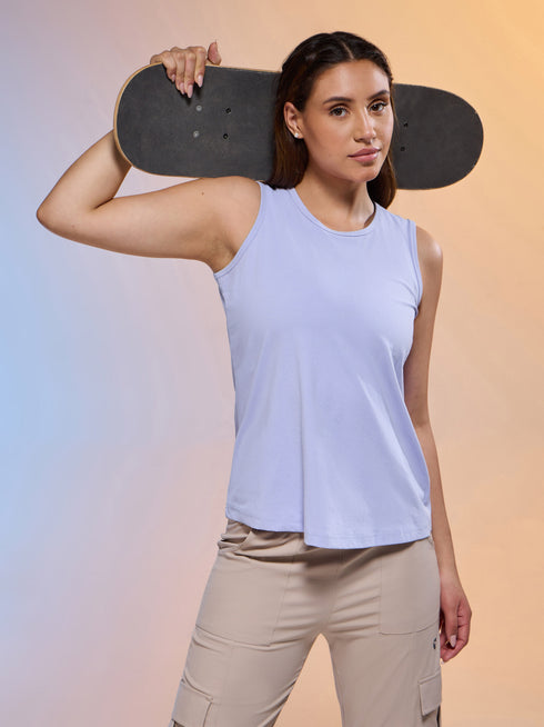 Women Solid Slim Fit Round Neck Tank Top with COTFLEX