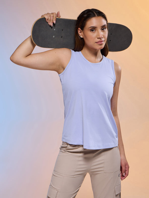 Women Solid Slim Fit Round Neck Tank Top with COTFLEX