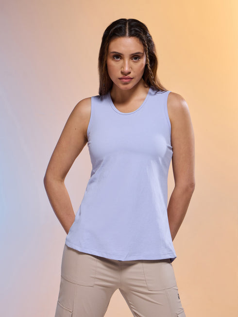Women Solid Slim Fit Round Neck Tank Top with COTFLEX