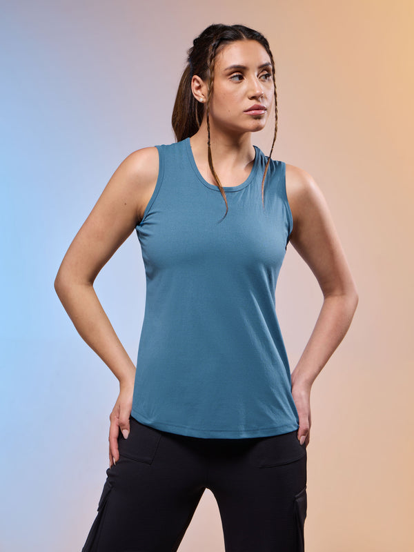 Women Solid Slim Fit Round Neck Tank Top with COTFLEX