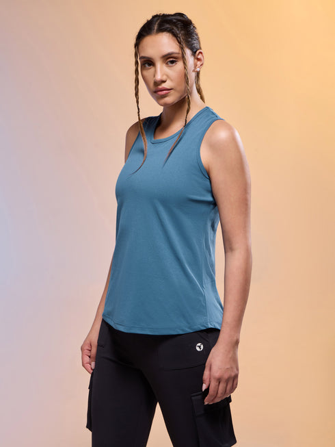 Women Solid Slim Fit Round Neck Tank Top with COTFLEX