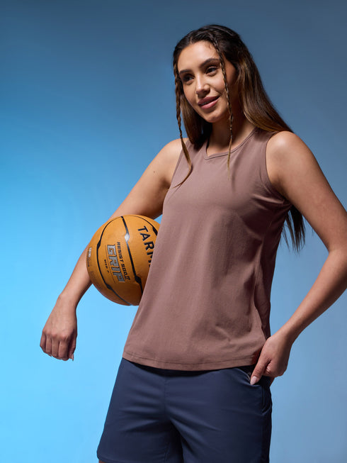 Women Solid Slim Fit Round Neck Tank Top with COTFLEX