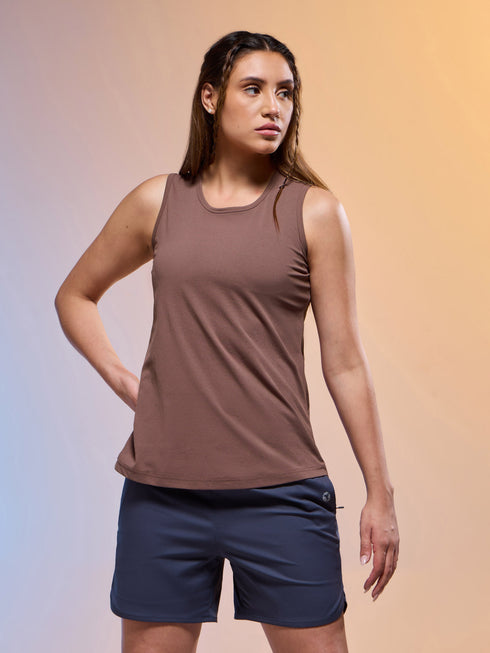 Women Solid Slim Fit Round Neck Tank Top with COTFLEX
