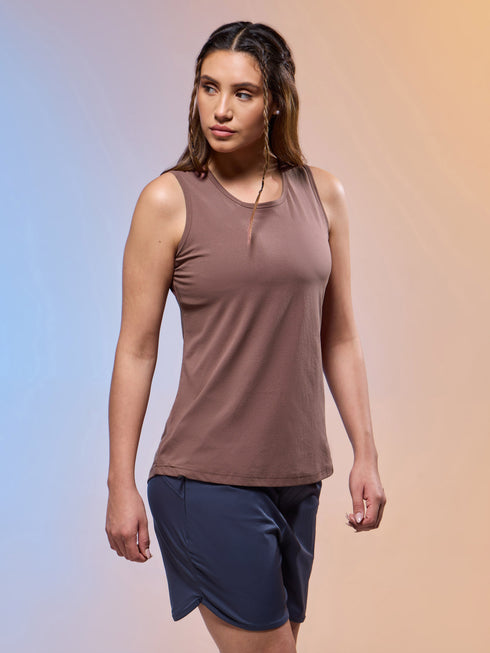 Women Solid Slim Fit Round Neck Tank Top with COTFLEX