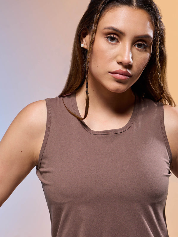 Women Solid Slim Fit Round Neck Tank Top with COTFLEX