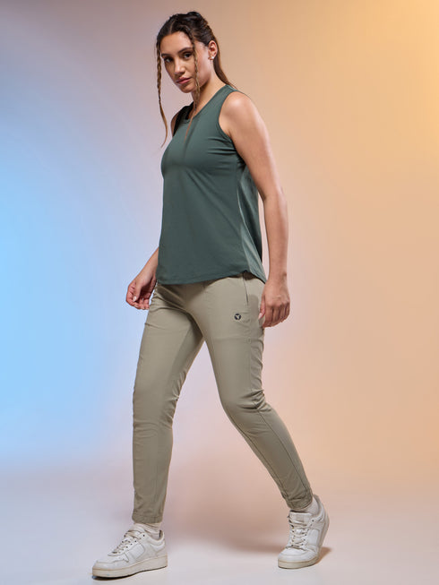 Women Solid Slim Fit Round Neck Tank Top with COTFLEX