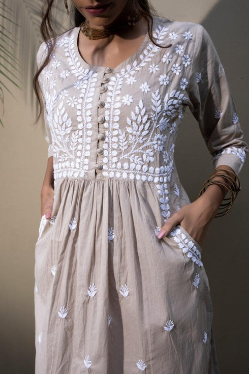 Chikankari Hand embroidery tunic-Brown