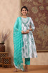 Women Blue & Teal Floral Printed Pure Cotton Anarkali Kurta Set