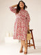 Plus Size Mauve Pure Cotton Floral Printed Gathered Dress