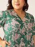 Plus Size Green Pure Cotton Floral Printed Tiered Dress