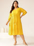 Plus Size Mustard Rayon Solid Tiered Dress
