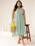 Plus Size Light Blue Pure Cotton Ethnic Motifs Printed Tiered Dress
