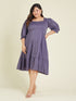 Janasya Women's Plus Size Purple Pure Cotton Solid A-line Dress