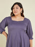 Janasya Women's Plus Size Purple Pure Cotton Solid A-line Dress