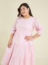Janasya Women's Plus Size Pink Pure Cotton Solid Tiered Dress