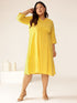 Plus Size Yellow Cotton Solid A-line Dress