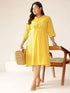 Plus Size Yellow Cotton Solid A-line Dress