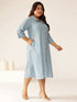 Plus Size Light Blue Cotton Solid Button Down Shirt Style A-line Dress