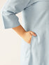 Plus Size Light Blue Cotton Solid Button Down Shirt Style A-line Dress