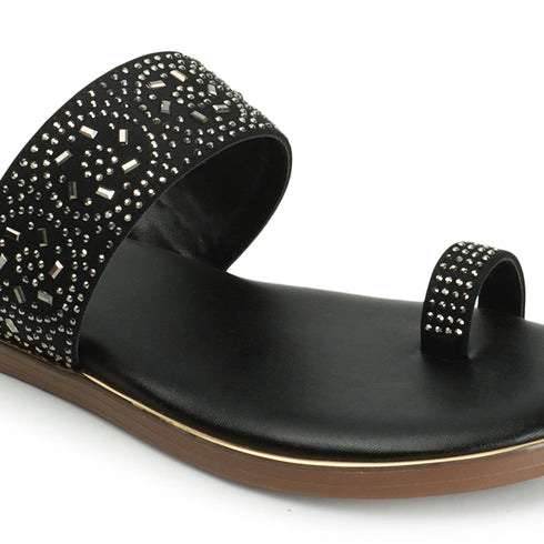 Women's Embellished Toe Ring Flat Sandals