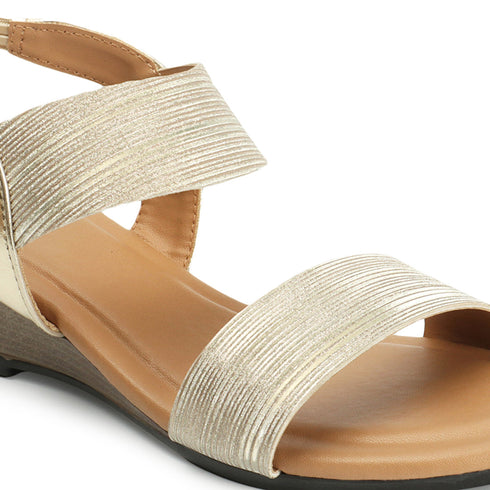 Women's Gold Elasticated Wedge Sandals