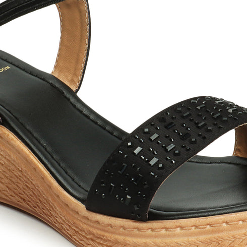 Women's Embellished Ankle Strap Wedge Sandals