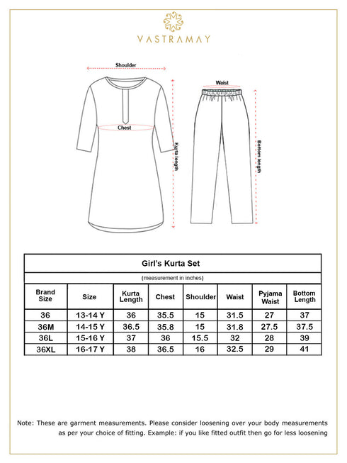 Girl's' Mustard And Cream Printed Linen Kurta And Patiala Set