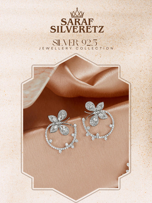 925 Sterling Silver Butterfly Circular Studds Earrings
