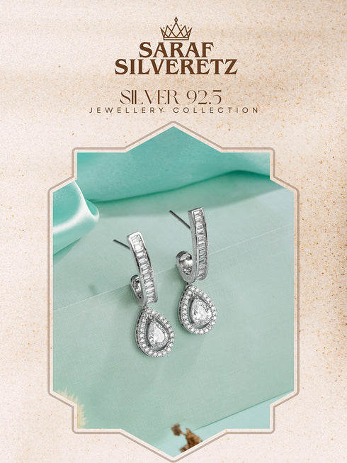 925 Sterling Silver Rhodium Plated Tear Drop Stud Earrings