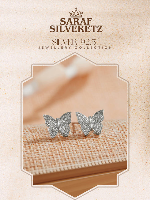 925 Sterling Silver Cubic Zirconia Butterfly Studds Earrings
