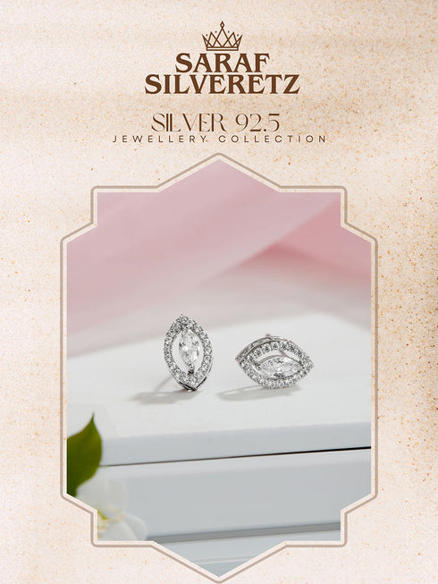 925 Sterling Silver Cubic Zirconia Oval Marquis Studds Earrings