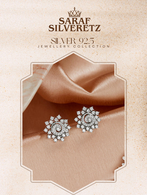 925 Sterling Silver Cubic Zirconia Flora Circle Studds Earrings