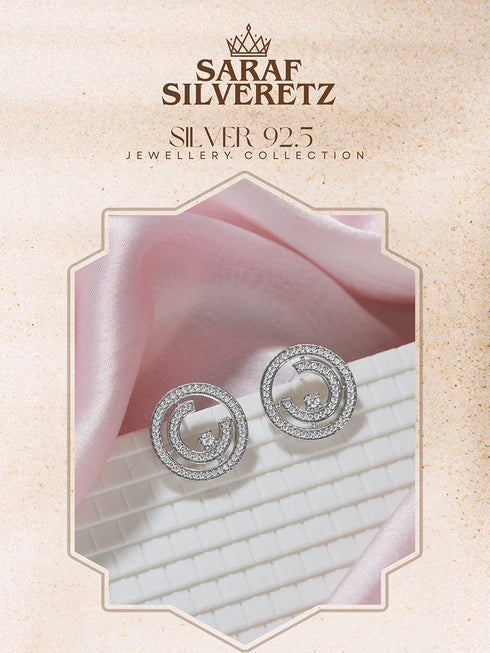 925 Sterling Silver Cubic Zirconia Concentric Circle Studds Earring