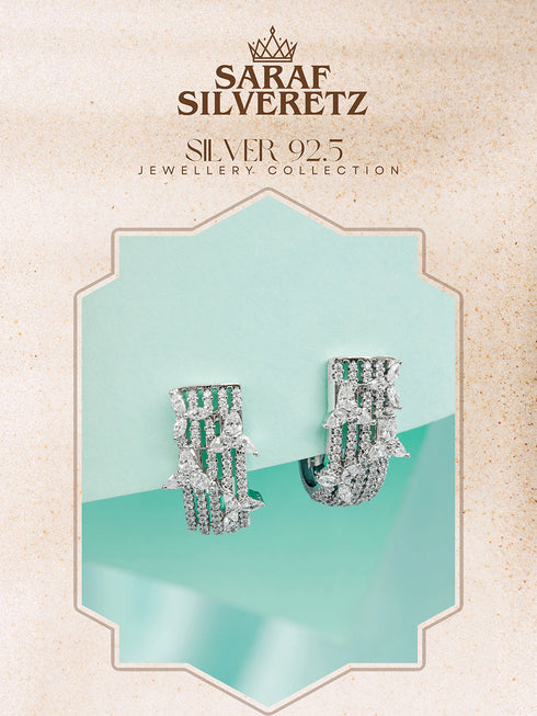 925 Sterling Silver CZ Floral Bali Studds Earrings