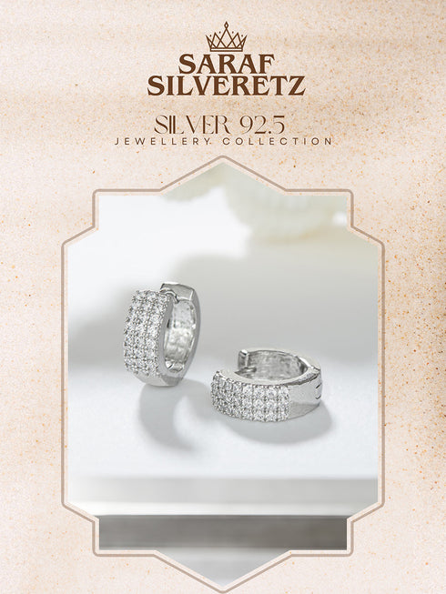 925 Sterling Silver Rhodium Plated CZ Studded Small Hoop Earrings